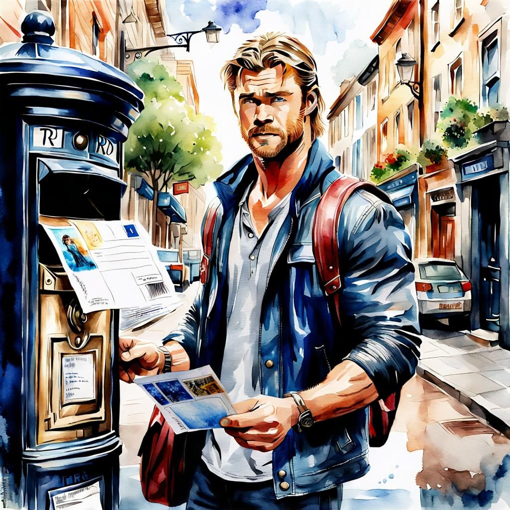 Thor Mails a Letter: Watercolor Illustration