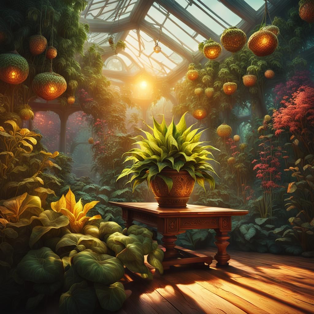 Colorful Potplant in Lush Garden: Digital Matte Painting