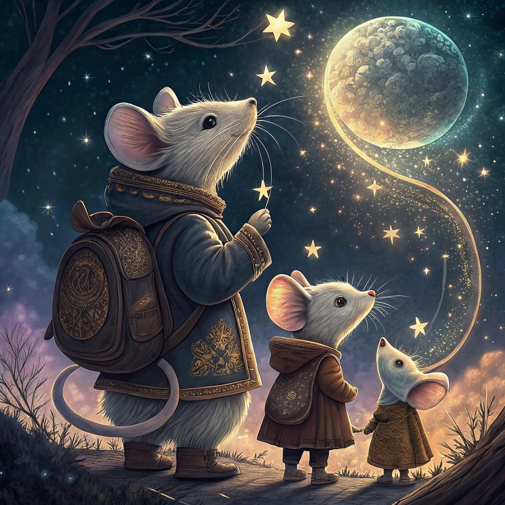Enchanted Family of Mice in Ethereal Moonlight