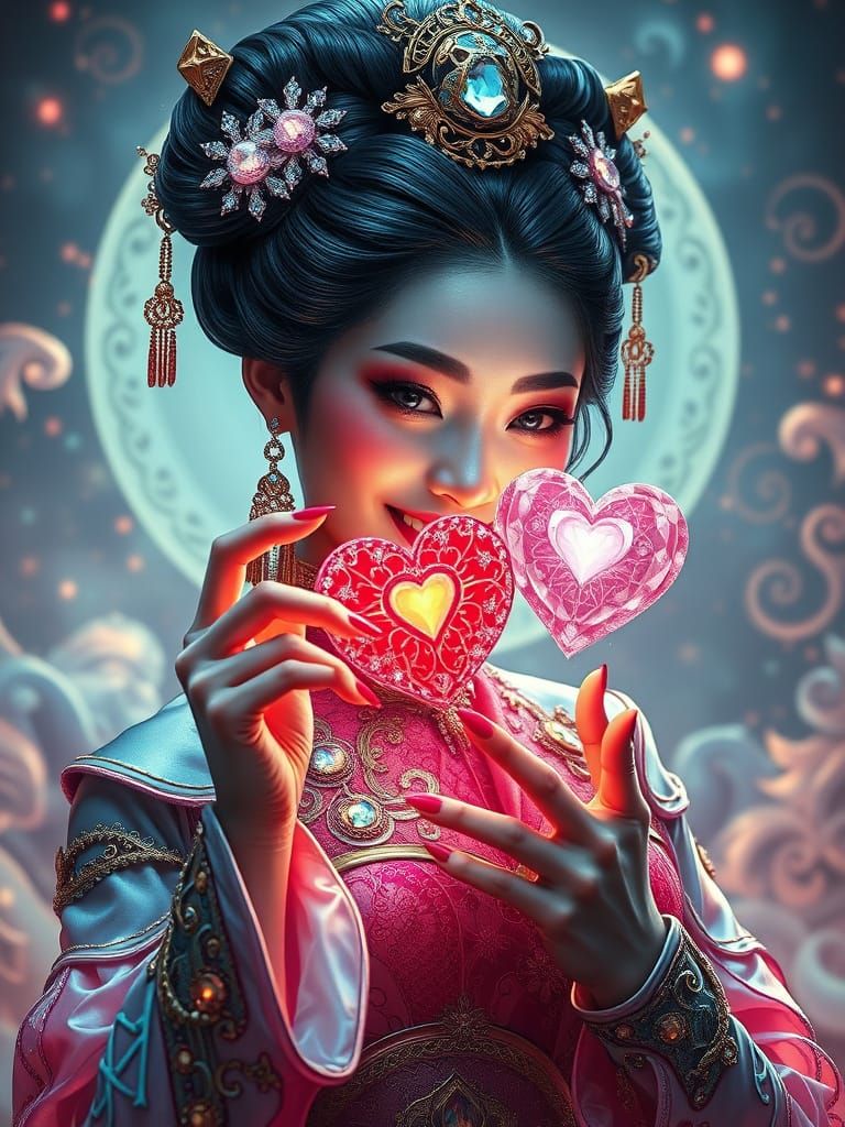 A futuristic chinese princess, in luminous cyberpunk attire,...