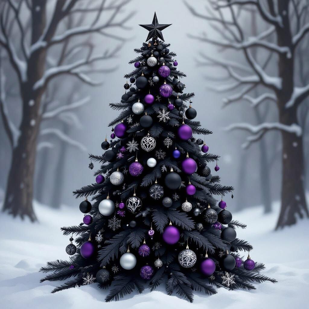 Majestic Black Christmas Tree with Ornaments