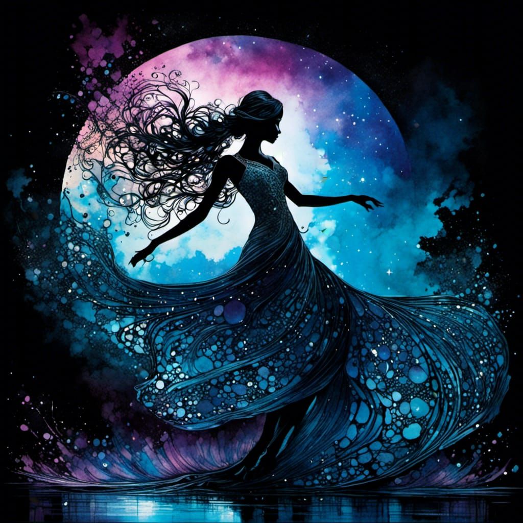 Enchanted Dancer Silhouette in Moonlight