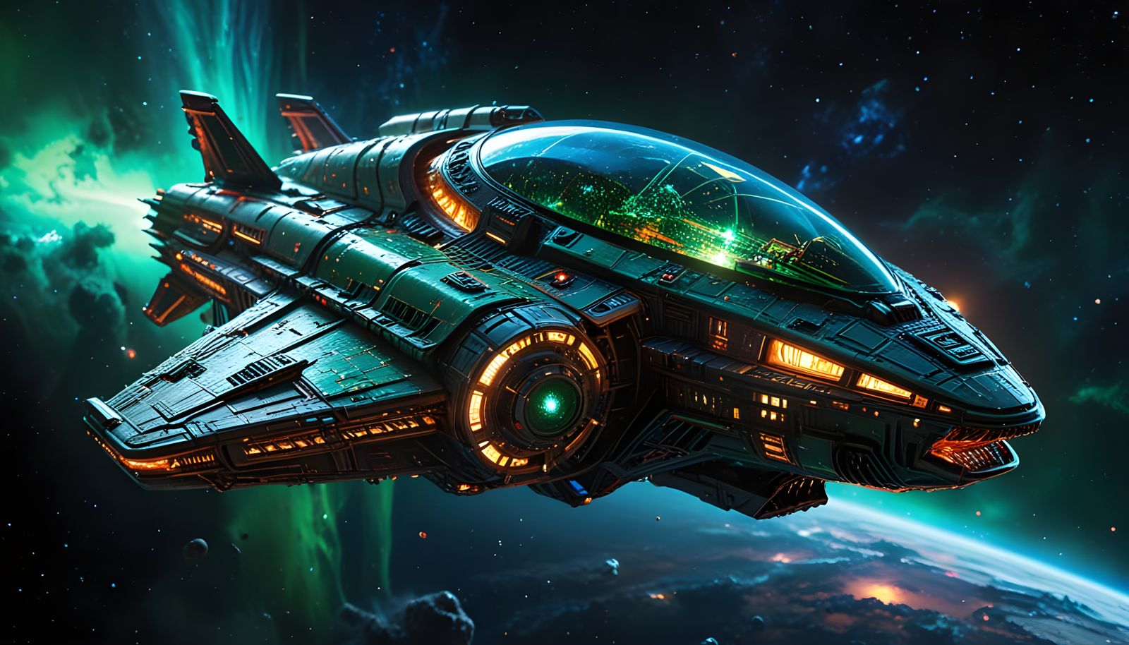 Alien Spaceship Concept Art with Bioluminescent Lights