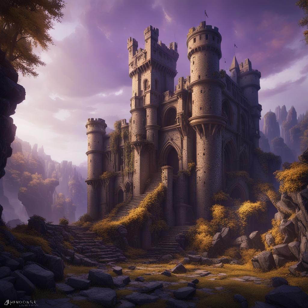 Medieval Castle Ruins in Dark Fantasy Style