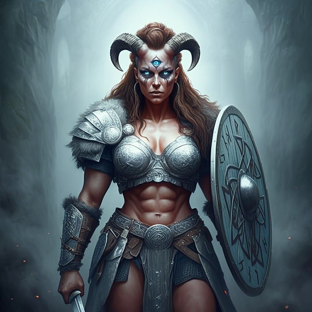 Viking Warrior Woman with Third Eye in Dreamy Light