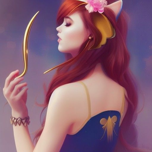 Auburn-Haired Magical Girl with Gilded Top, Matte Painting