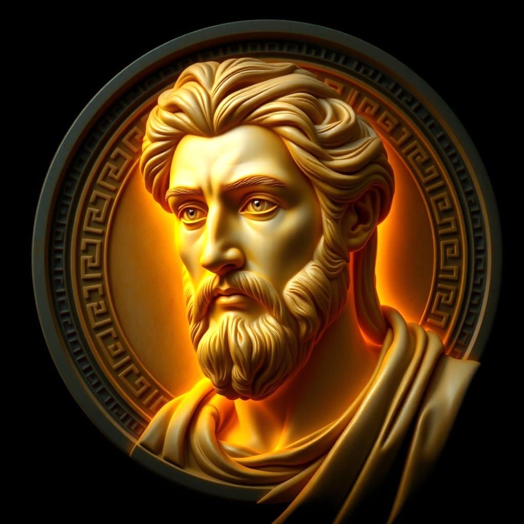 Classical Greek Sage Portrait in Golden Relief