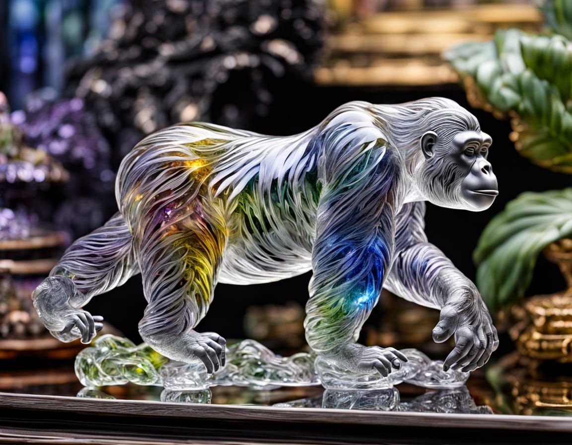 Transparent Swarovski Glass Mountain Gorilla Figurine