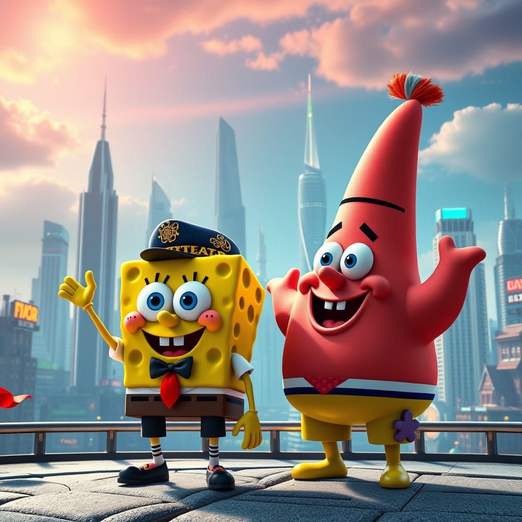 Spongebob and Patrick as Pancasila Youth Members in Futurist...
