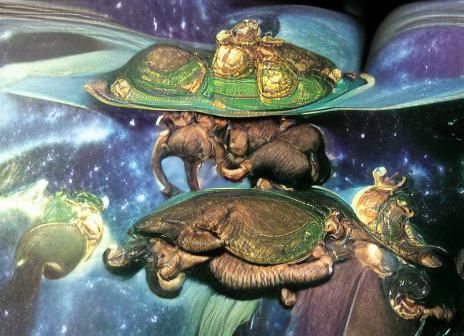 Discworld on Turtle's Back Floating Through Space