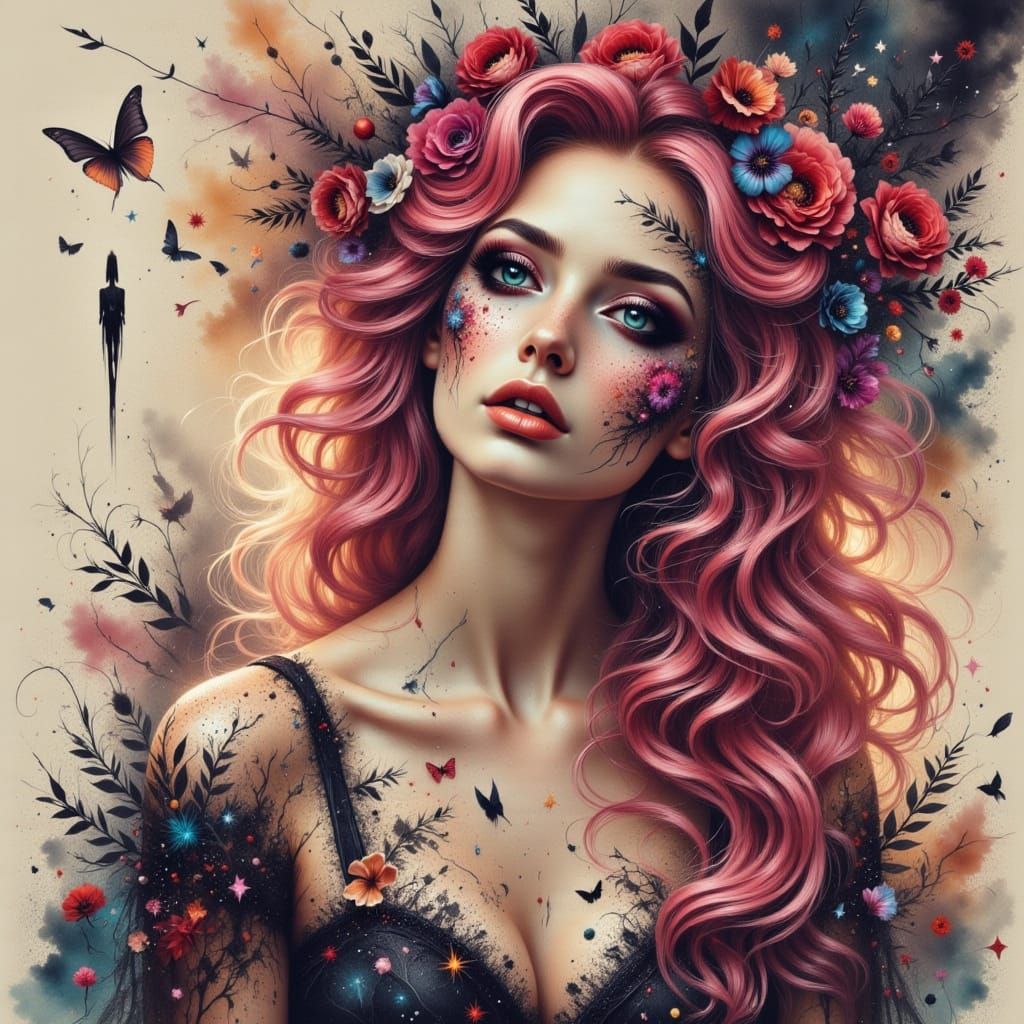 Surreal Gothic Beauty in Ethereal Pink Hues