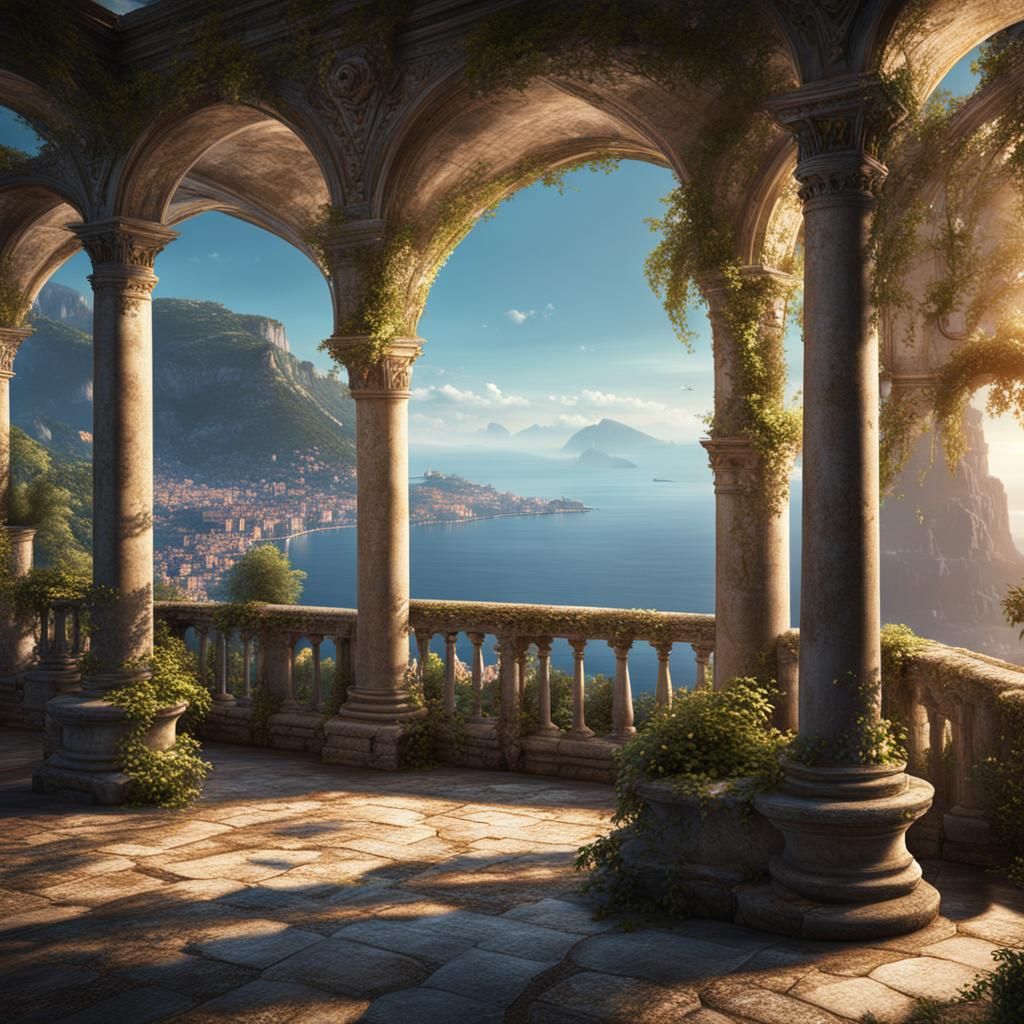 Bay of Naples Loggia: Fantastical Digital Painting