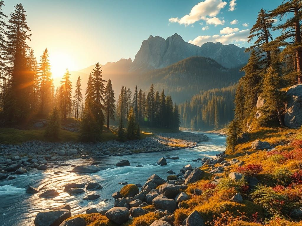 Enchanted Wilderness Scene in Whimsical Style