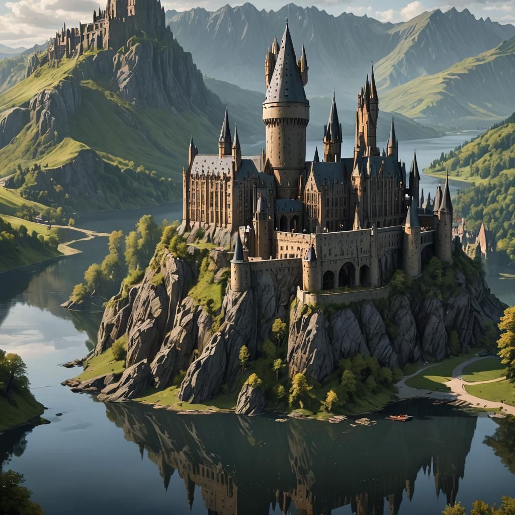 Castle on a Hill Overlooking a Lake