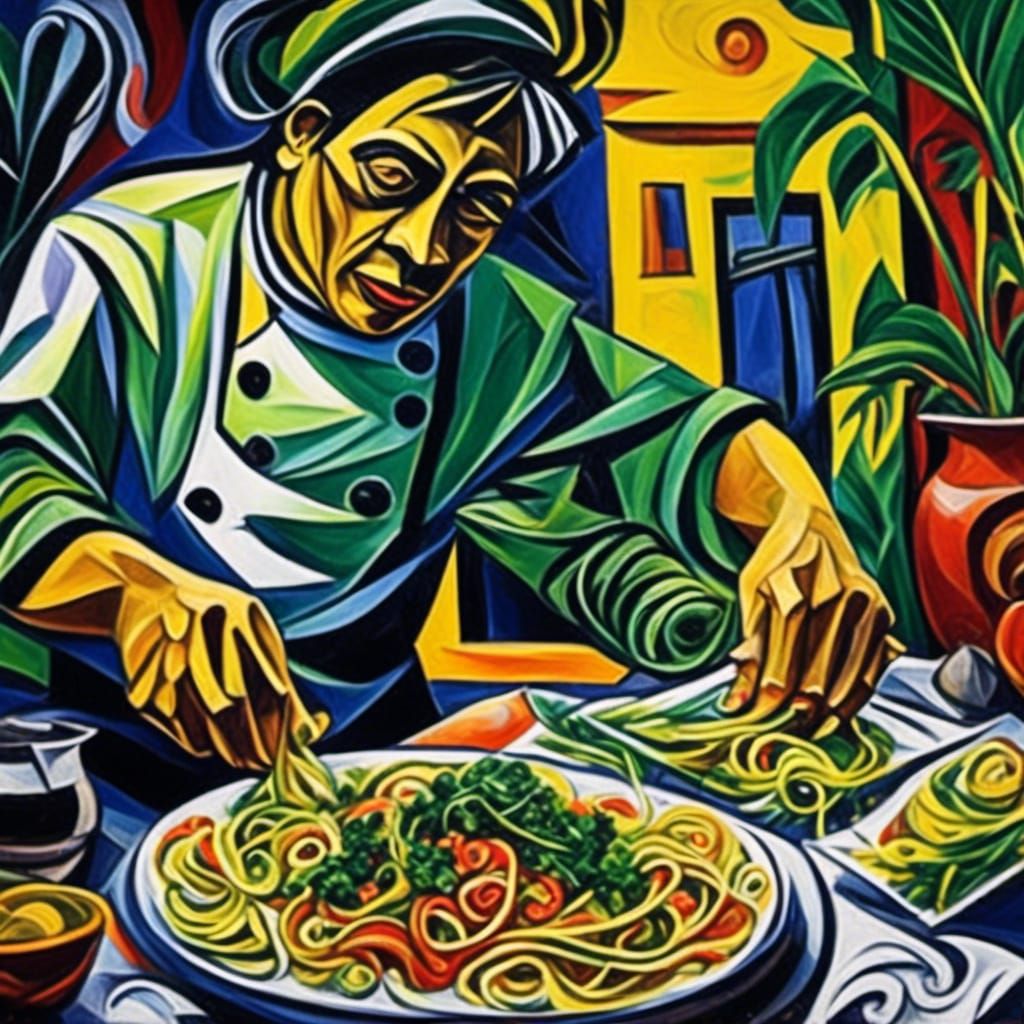 Chef Plates Italian Dish as Oil Painting