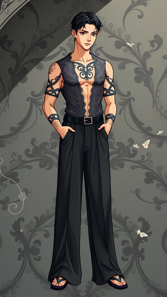 Smoke Gray Acetate Palazzo Pants Studio Ghibli contrasting c...