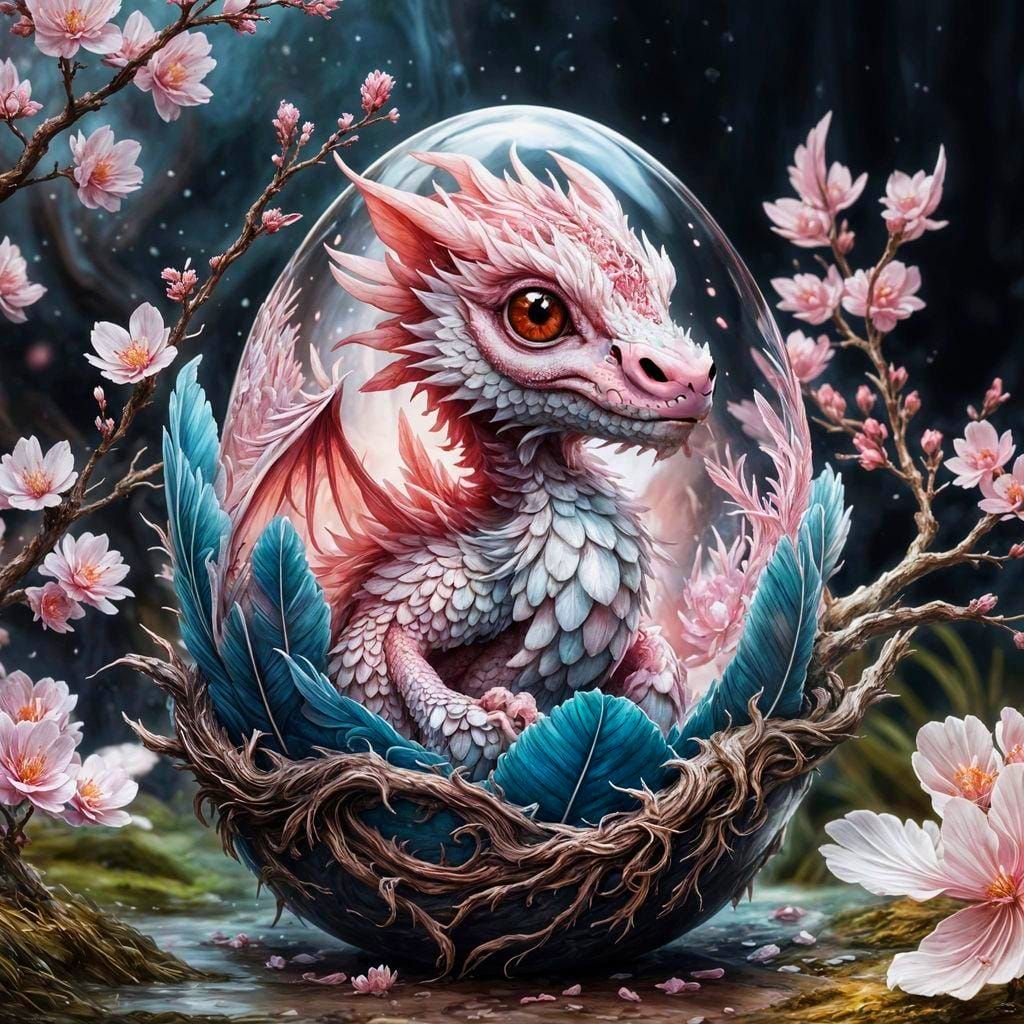 Baby Dragon in an egg with Sakura