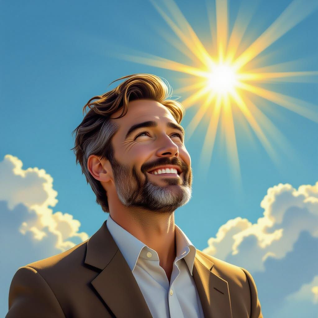 Compassionate Man Gazing at Sunlit Sky
