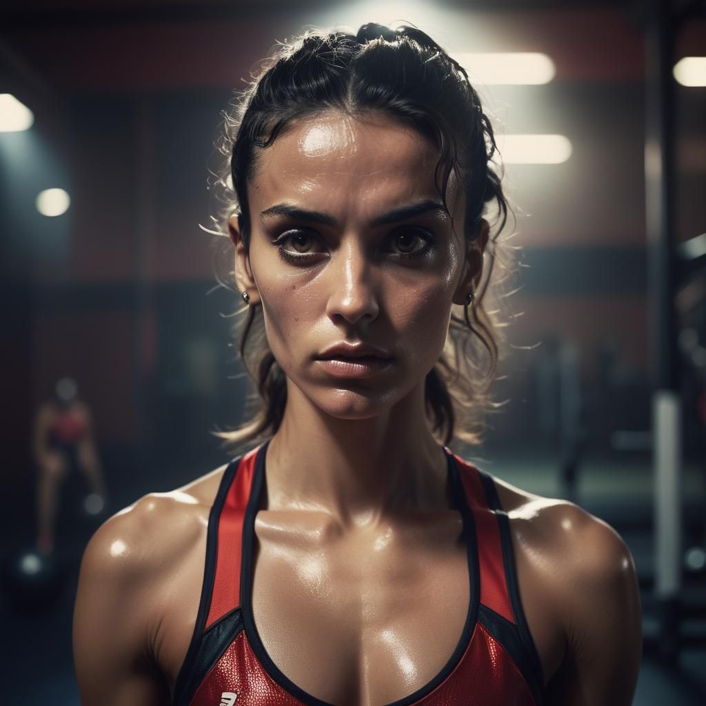 Sweat-Drenched Athlete in Moody, High-Fashion Portrait