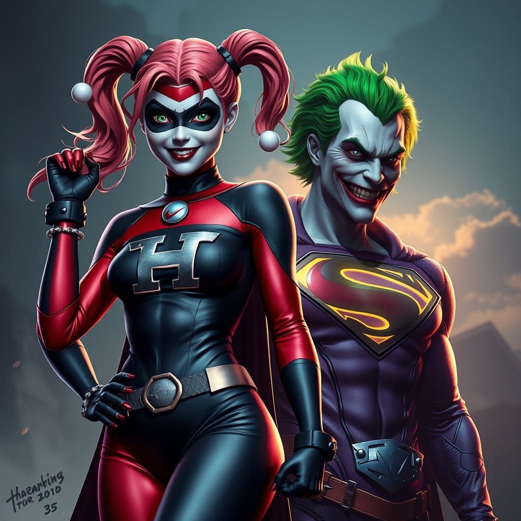 Harley Quinn and Joker in Comic Book Inspired Superhero Cost...