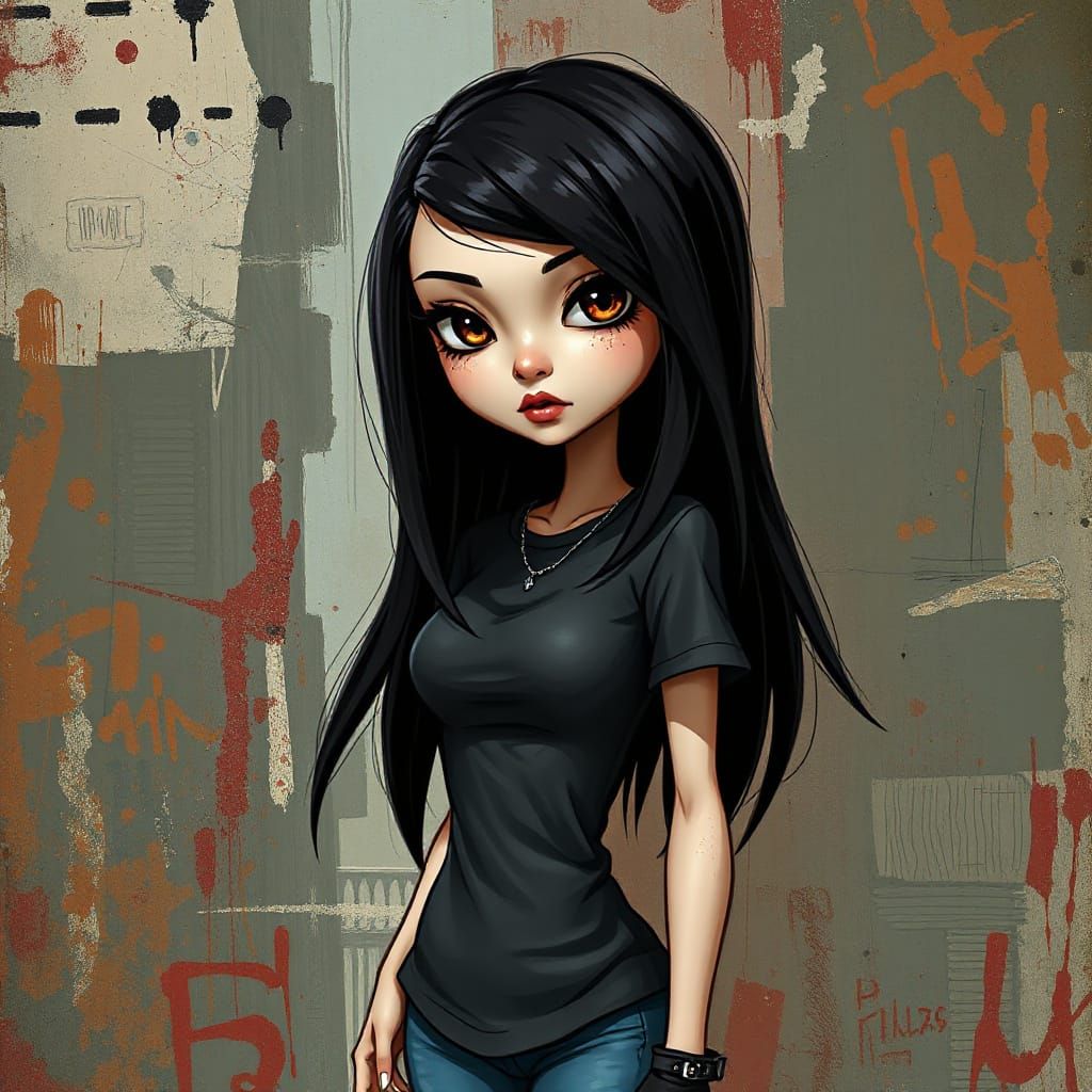 Latina Punk Girl in Expressive 2D Cartoon Art