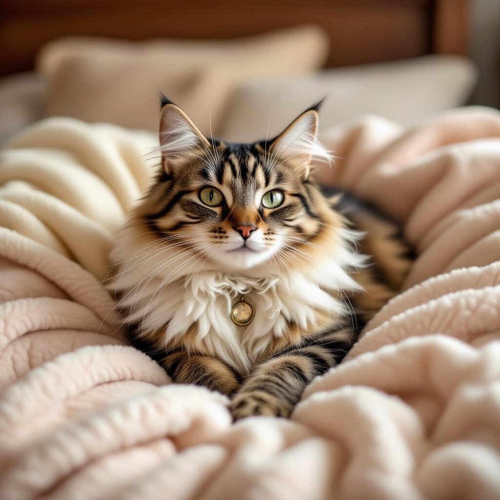 Adorable Cat Lounging in Cozy Bed as Illustration