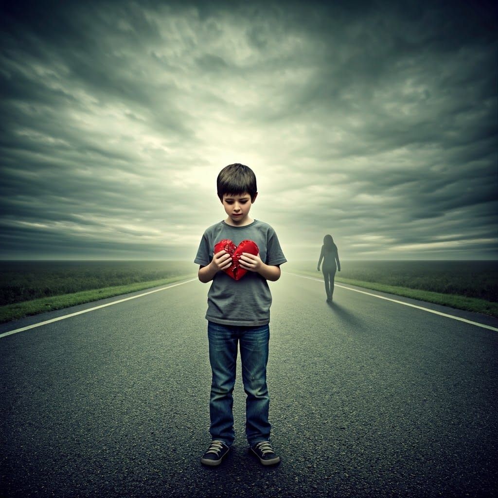 Boy with Shattered Heart in Cinematic Style