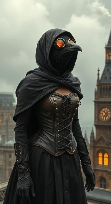 Steampunk Widow and Raven Over Smoggy London