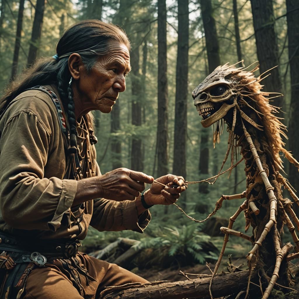 Squanto Observes Quantum Entanglement: Cinematic Film Still