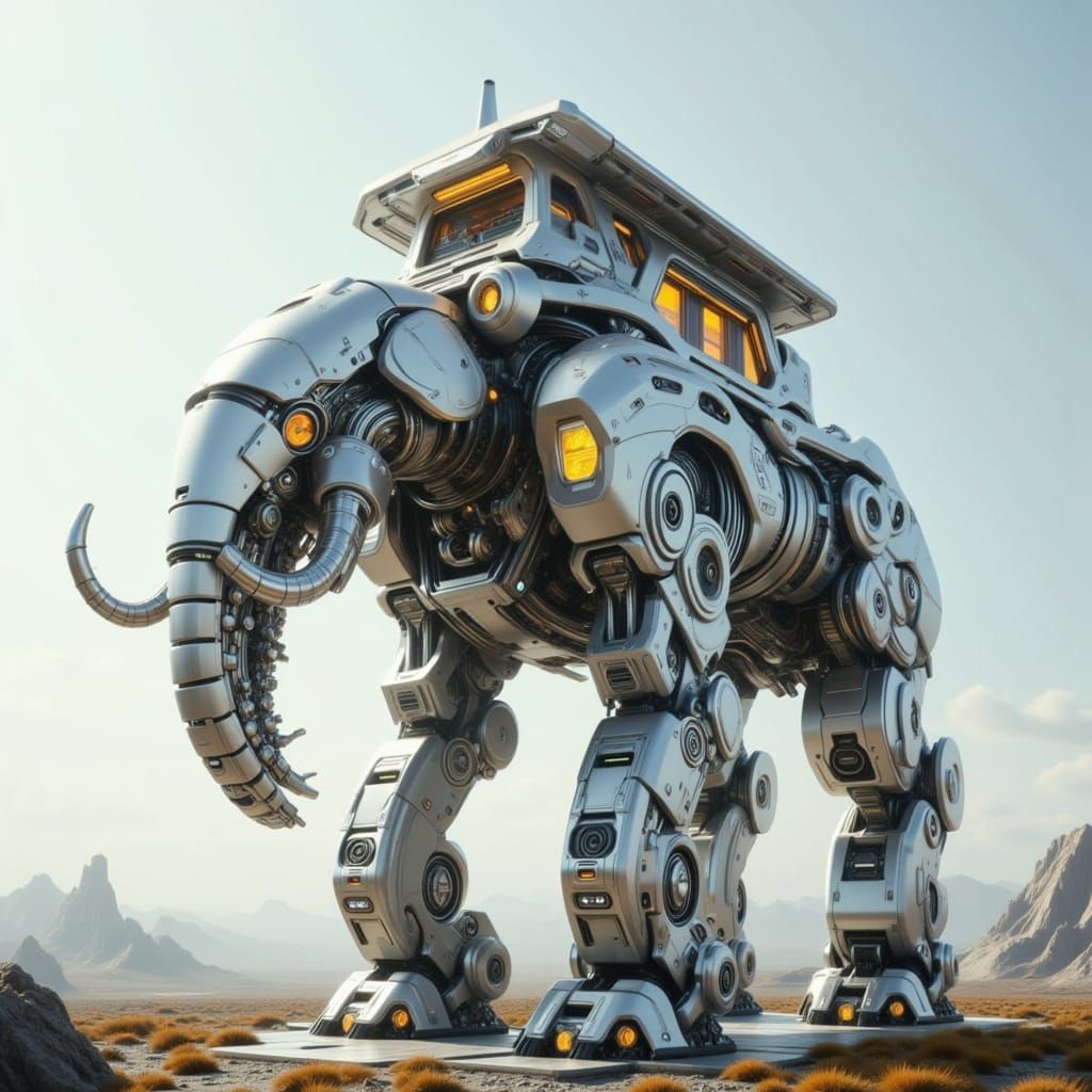Mammoth Robot House in Retro Futuristic Style
