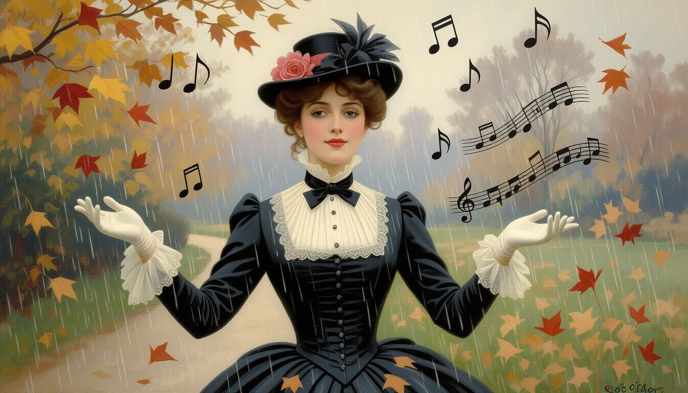 Woman in Rain: Impressionistic Style Oil Painting