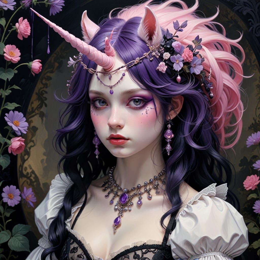 Macabre Unicorn in Naive Fairytale Art Style