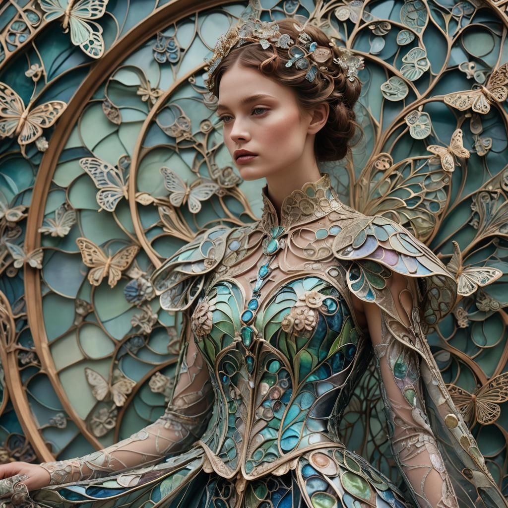 Nature-Inspired Haute Couture Gown in Art Nouveau Style