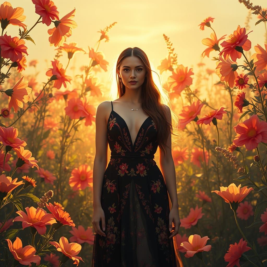 Woman in Floral Paradise: An Art Nouveau Vision