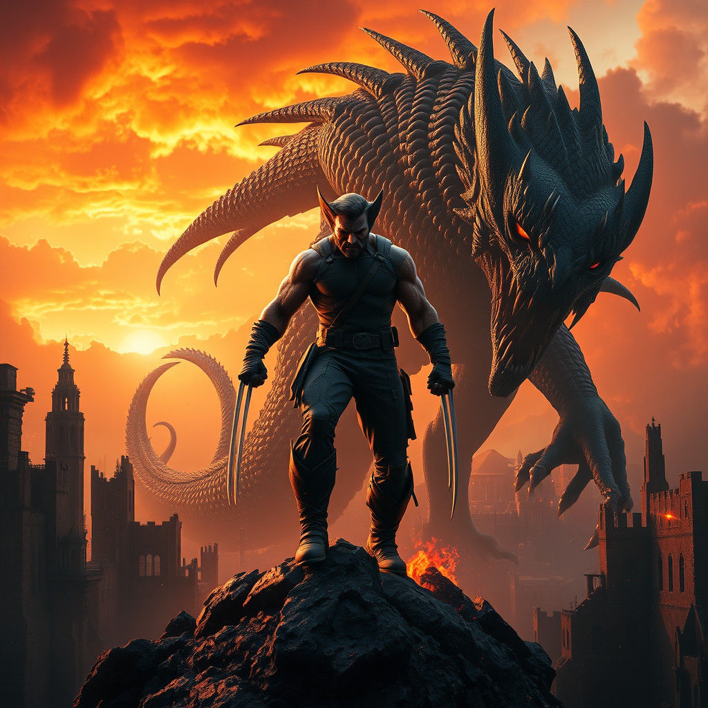 Wolverine Confronts Monster in Ruined Cityscape