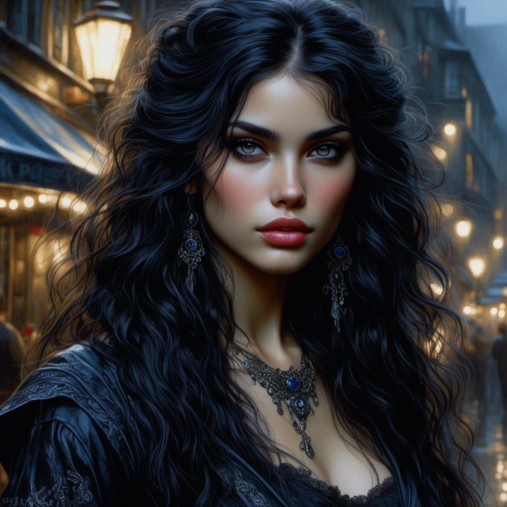 Gothic Girl Portrait in New Orleans Night