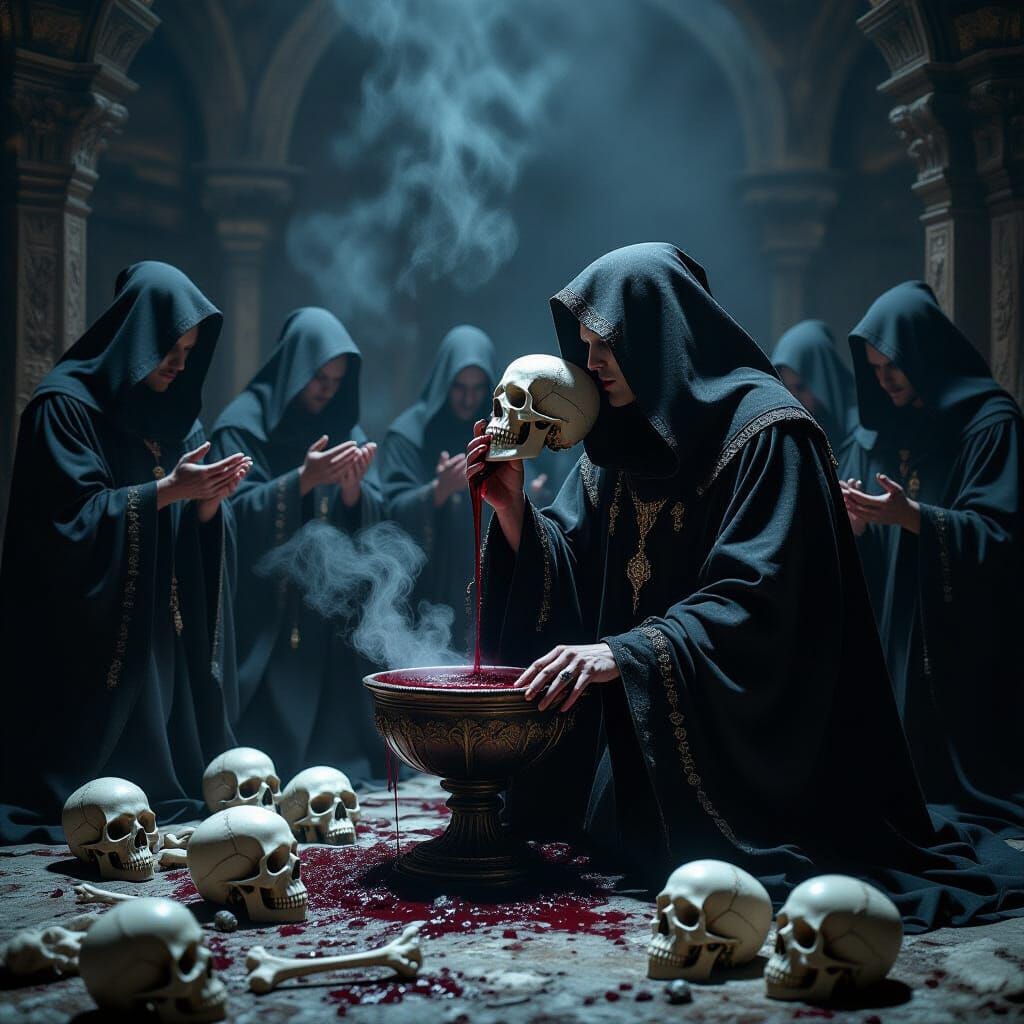 Secret Society Ritual With Skull Wine