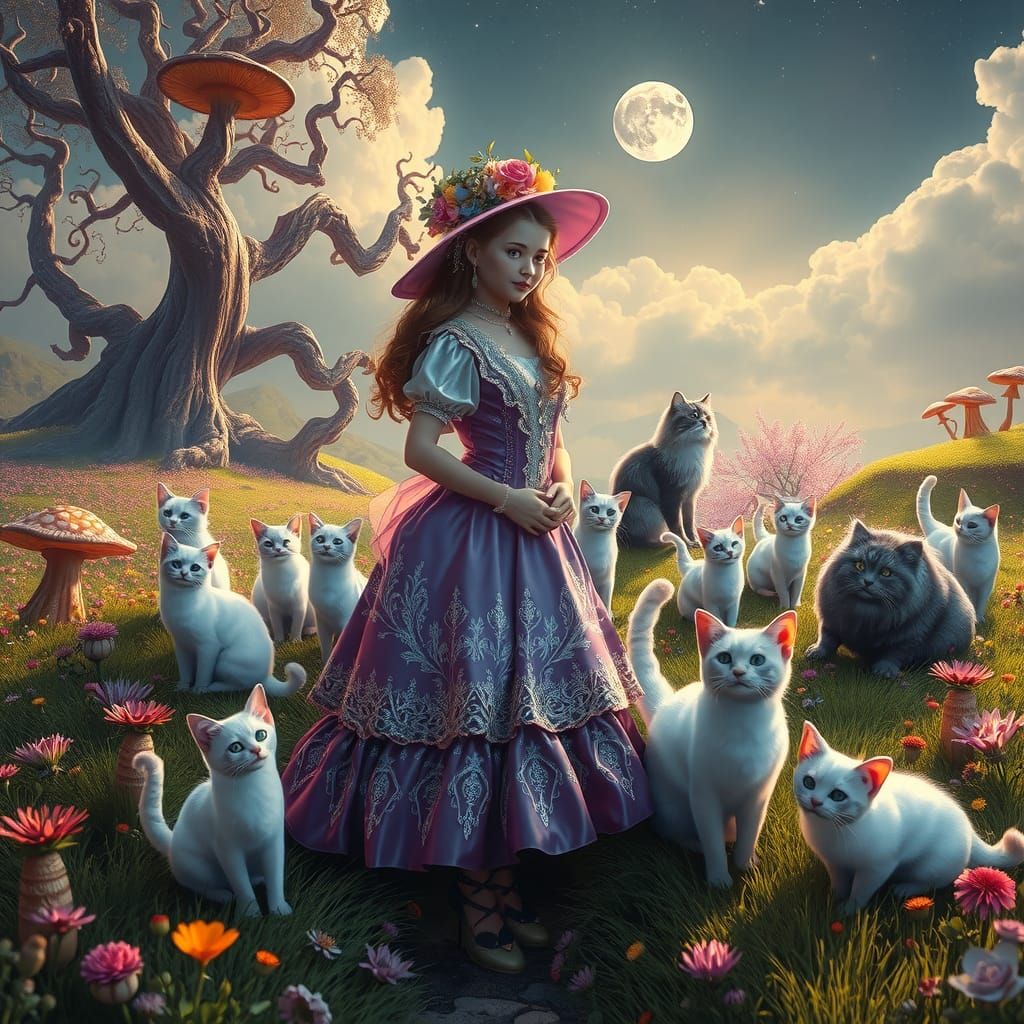 Bo-Peep Herding Iridescent Cats in Victorian Style