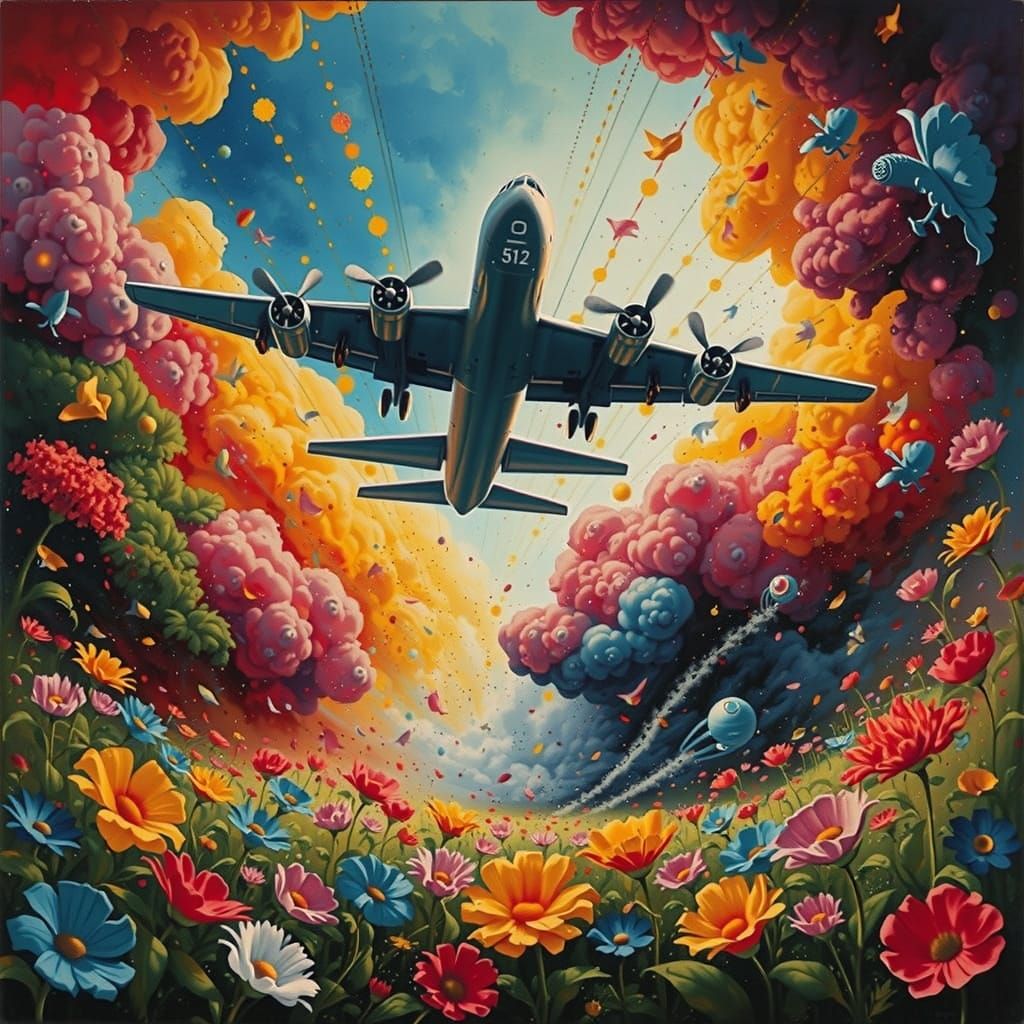 Whimsical B-52 Bomber Spreads Love in Pop Surrealist Style