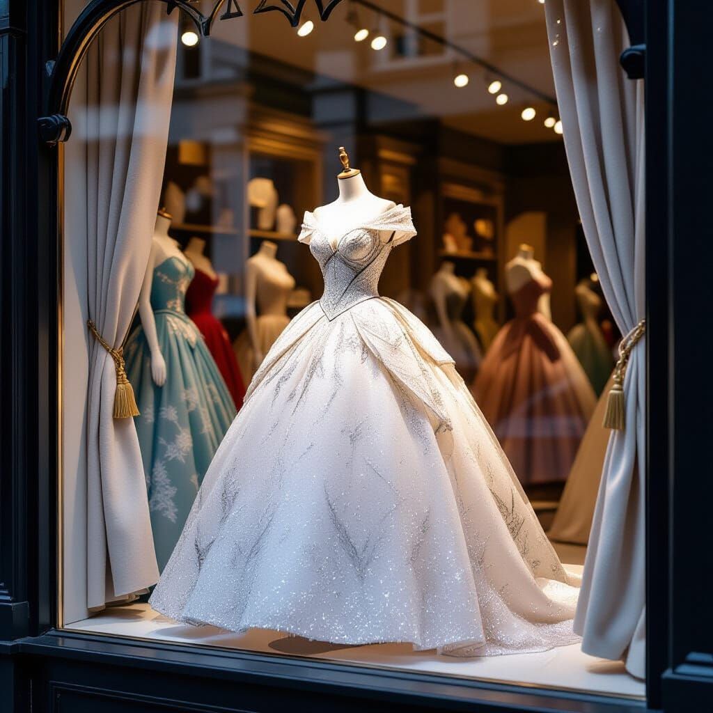 Sparkling Ball Gown in Store Window, Storybook Style