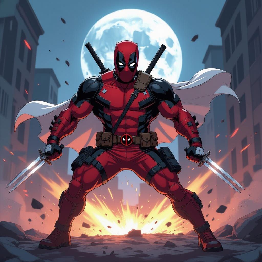 Deadpool Moon Knight Hybrid in Neo-Noir Comic Style