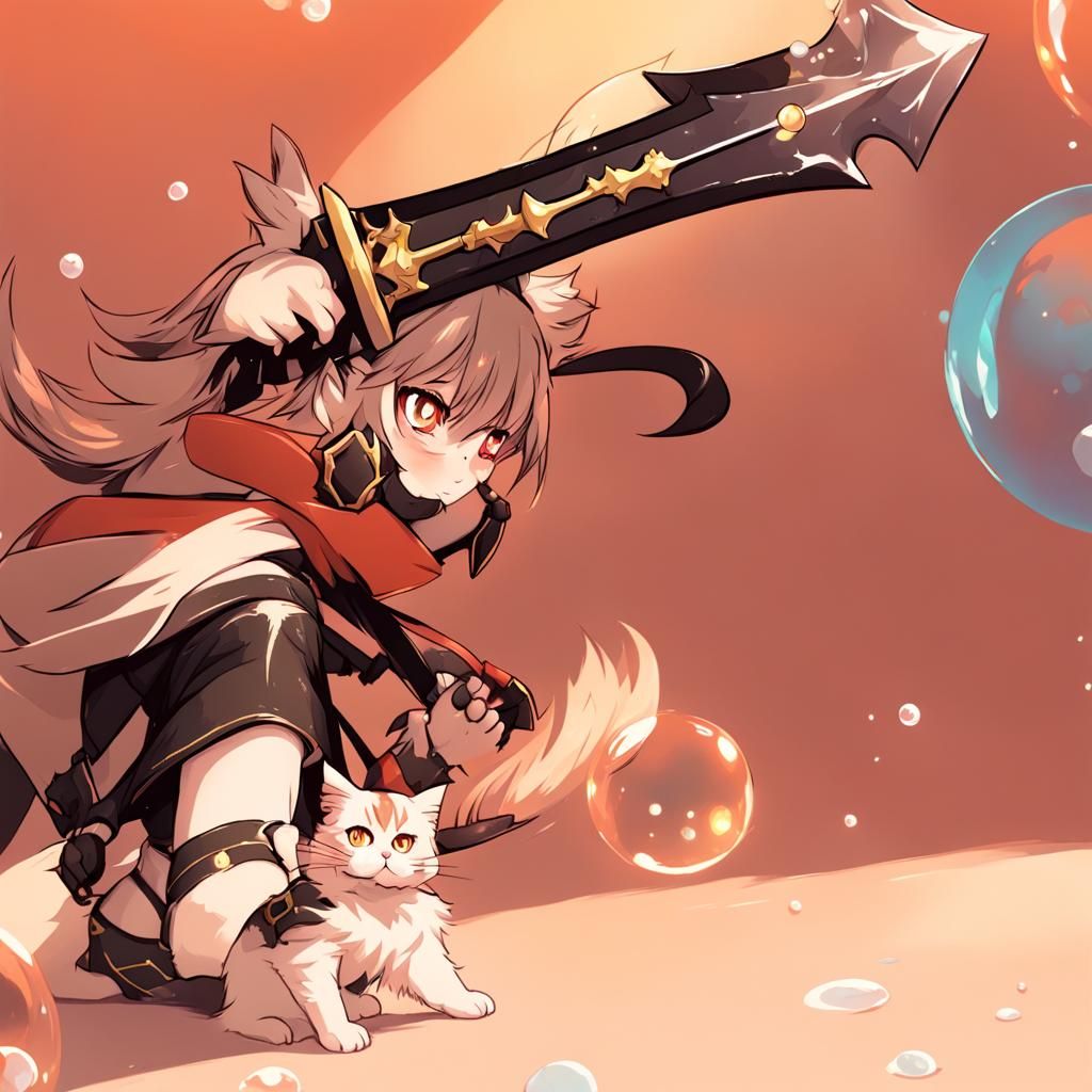Anime Girl with Greatsword and Cat Ears
