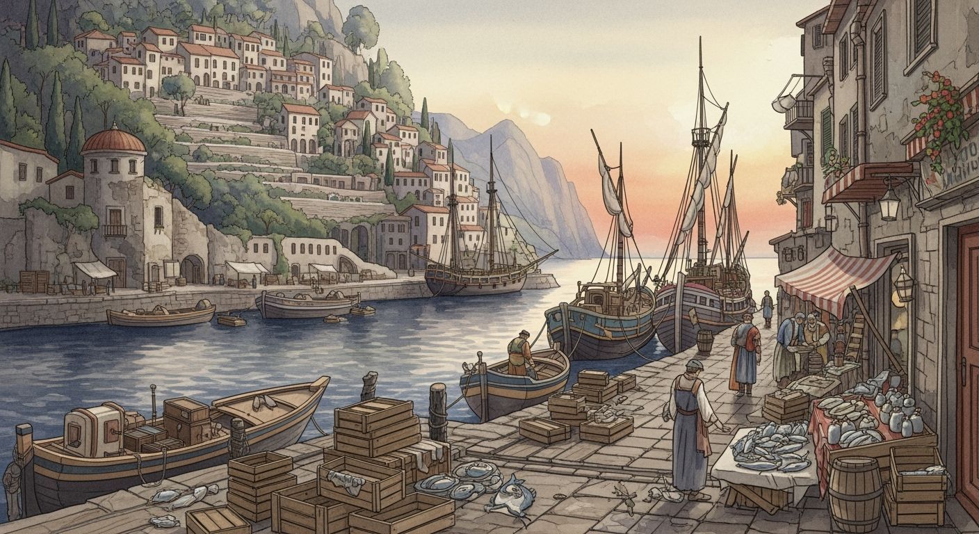 Italian Island Sunset: Watercolor Patchwork Painting