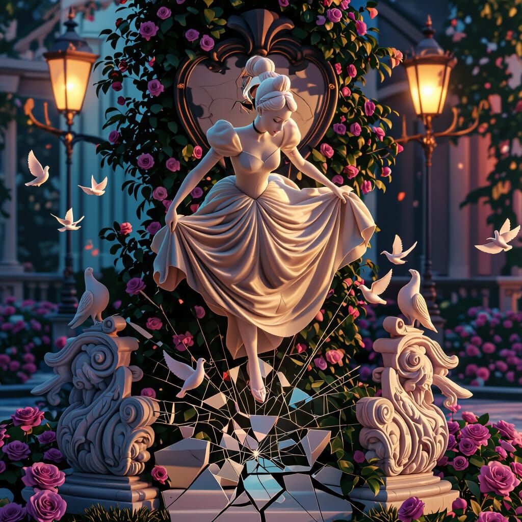 Cinderella Statue Falls in Palace Garden