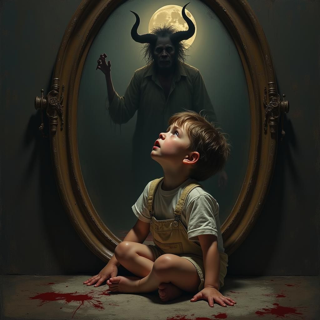 Terrifying Reflection: Child and Demonic Mirror Image