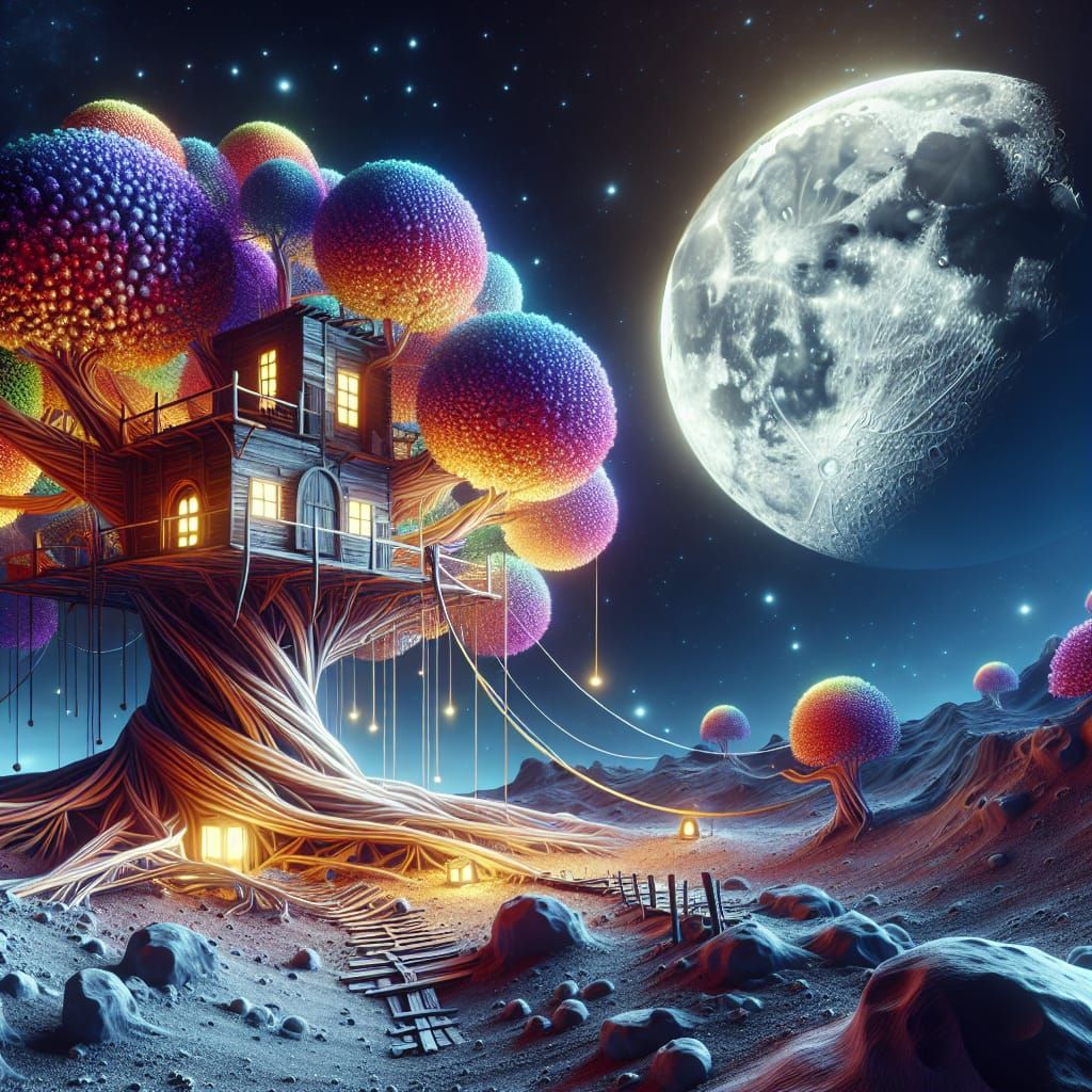 Lunar Treehouse: A Fantastical Digital Illustration