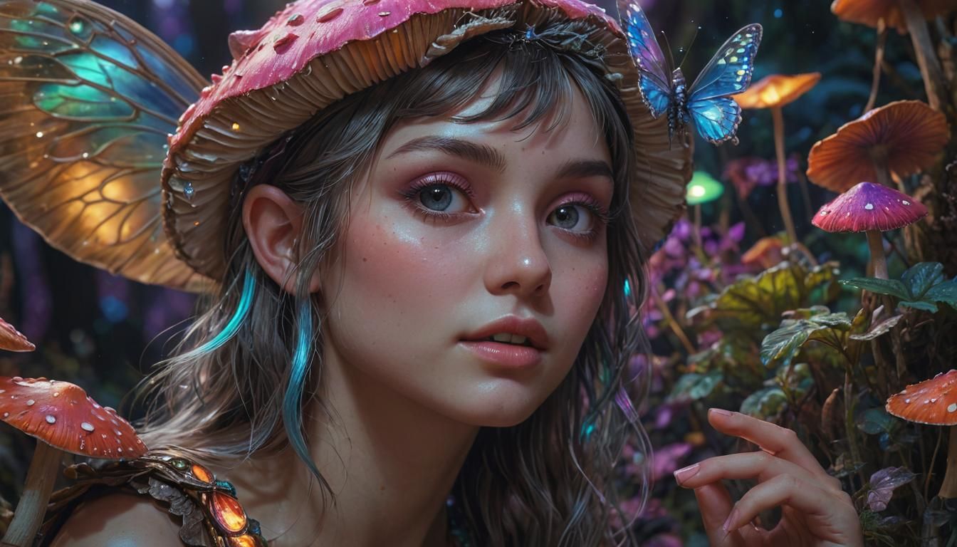 Fairy and Mushroom Hyperrealistic Concept Art