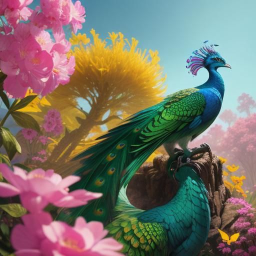 Fantasy Woman with Dragon Peacock in 3D Animation
