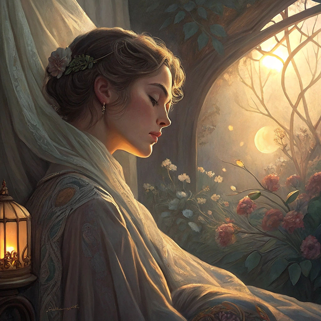 Dreamy Art Nouveau Scene in Warm Light