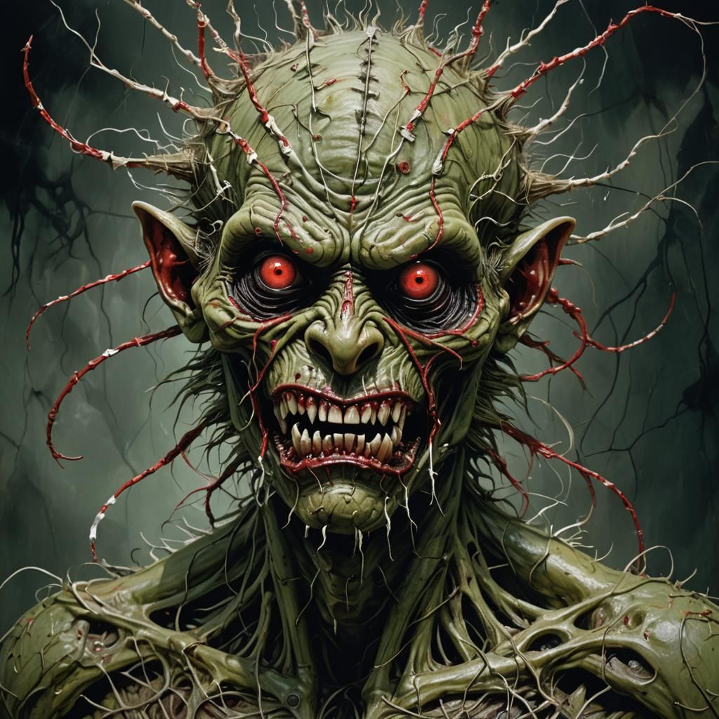 Grotesque Mutant Creature in Surreal Horror Art Style